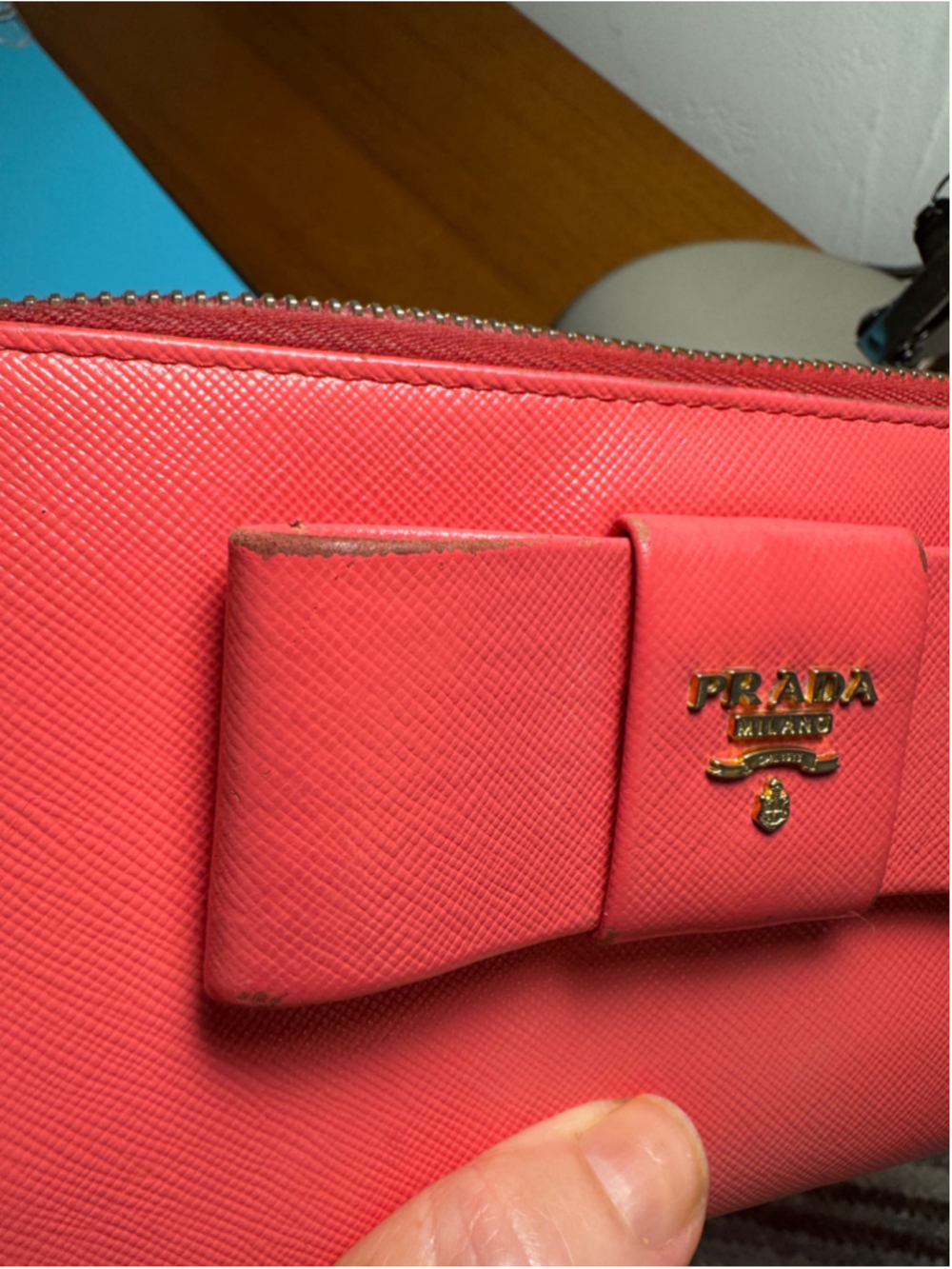Prada Bow Long Wallet Dark Coral Pink - Picture 13 of 14